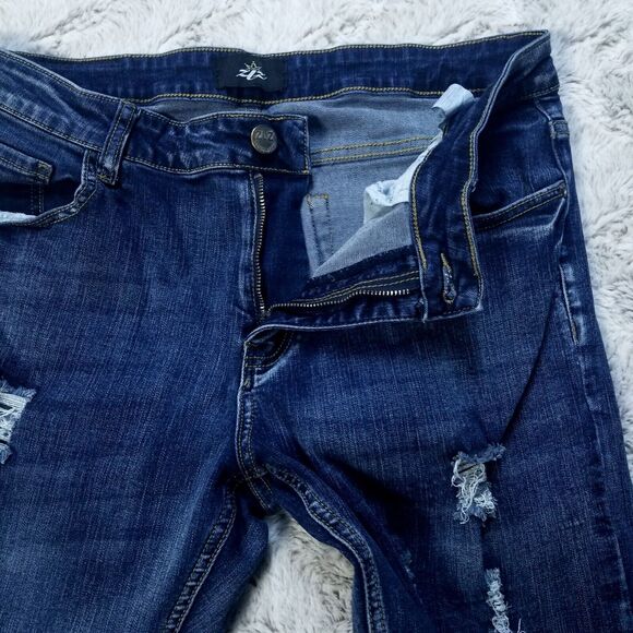 ZLZ Denim Jeans Mens 34x32 Blue Distressed Slim Straight Dark Wash Denim - Picture 7 of 12